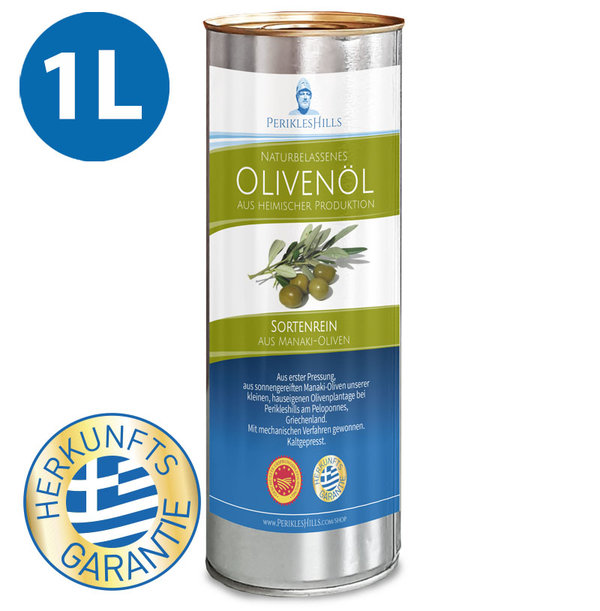 Griechisches OLIVENÖL, naturbelassen, sortenrein, aus erster Pressung. 1 Liter